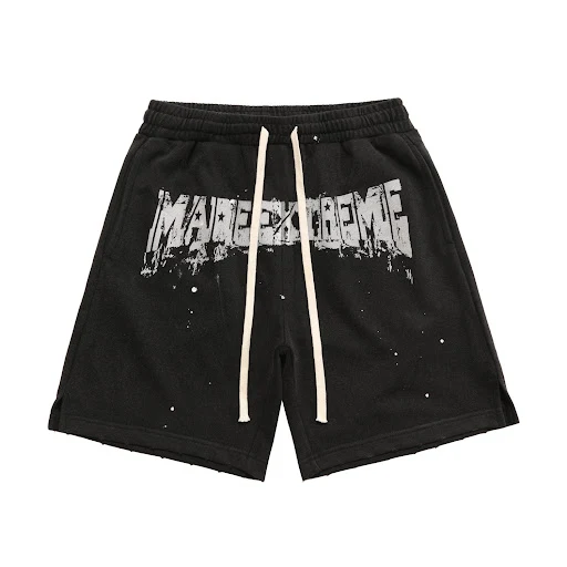Title 7, Retro Mens Ink Splattered Letter Print Shorts