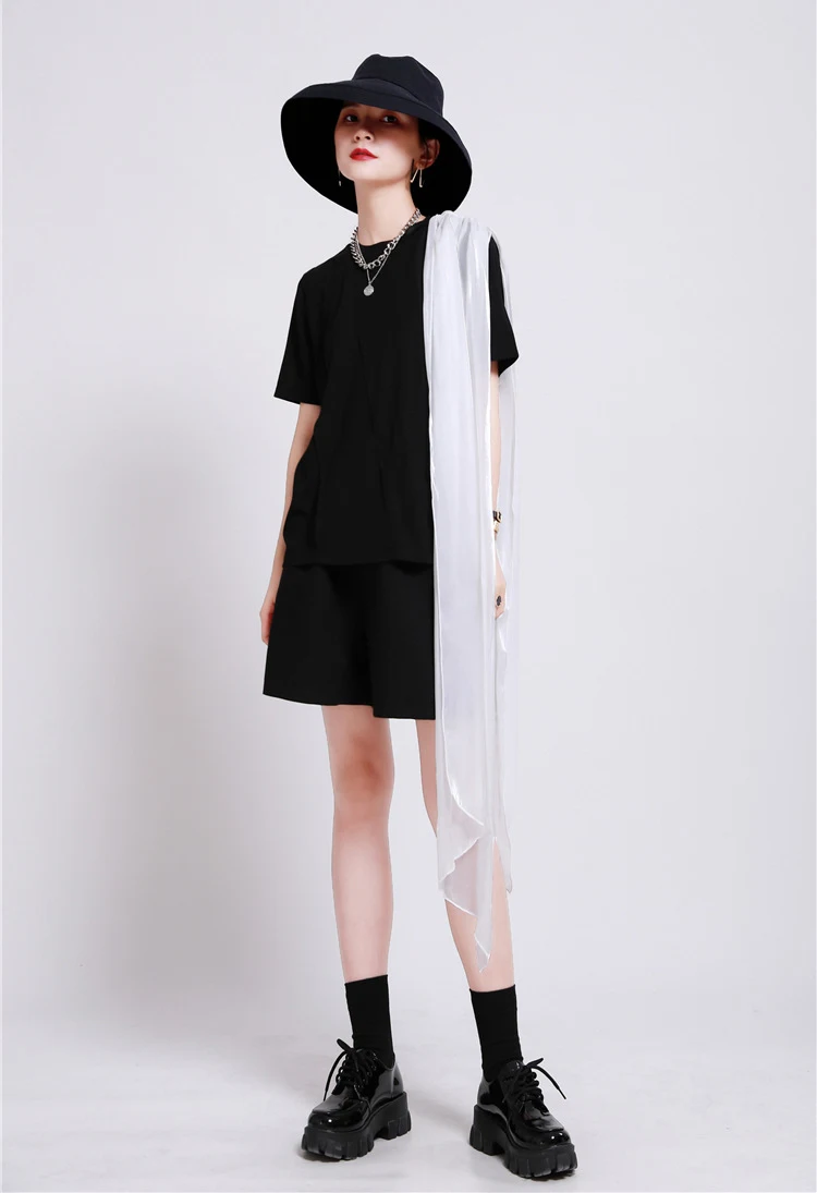 Short-Sleeved Women'S T-Shirt Top Korean Style Niche Design Sense Stitching Organza Round Neck Top Female Summer — photo 7