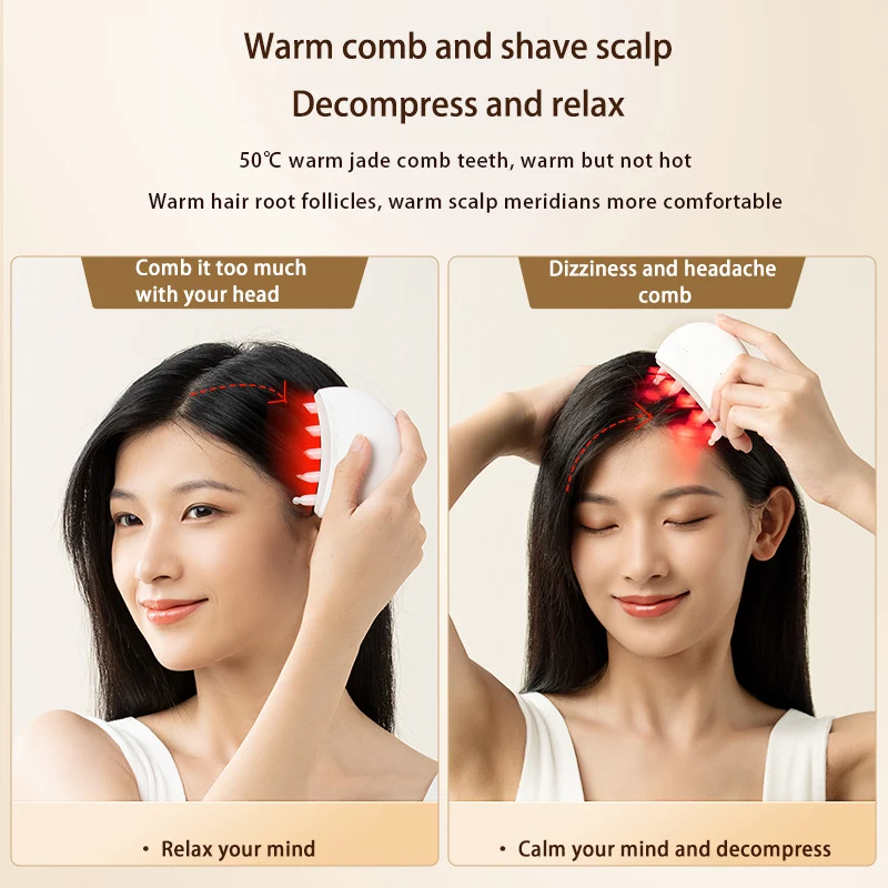 Electric Moon Comb Jade Scalp Massage Hair Comb for Healthy Hair Growth. Soothes Stress with Vibrating Massage and Natur — photo 5