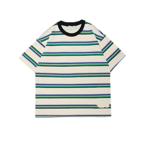 Title 3, Camiseta Retro Listrada Manga Curta Masculina S...