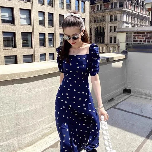 Title 5, French Blue Polka Dots Dress Womens Summer New
