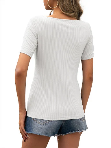 Title 24, Solid Color Cutout Short Sleeve Slim Fit Pullov...