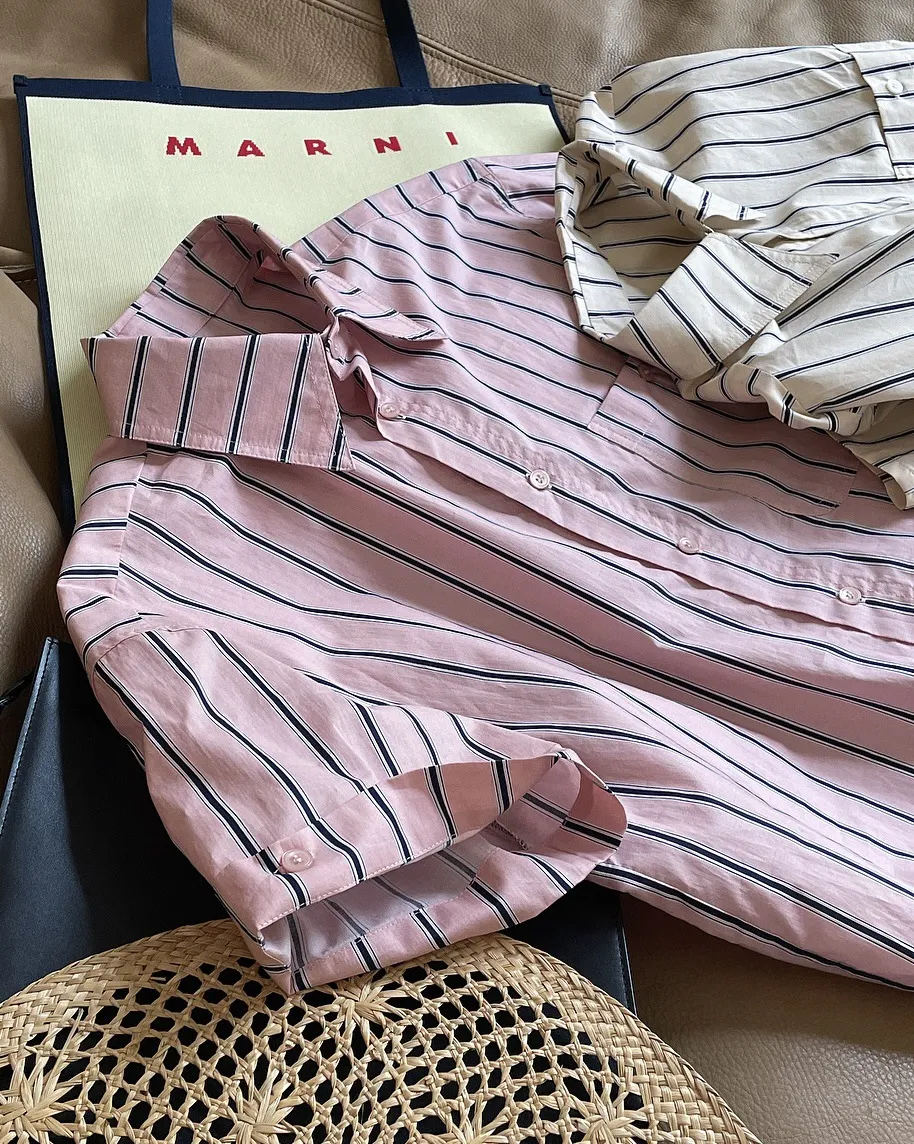 Title 6, New Literary Retro Lapel Striped Short-sleeved ...