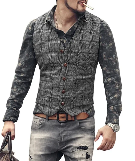 Title 3, Colete masculino slim marrom preto xadrez de tw...