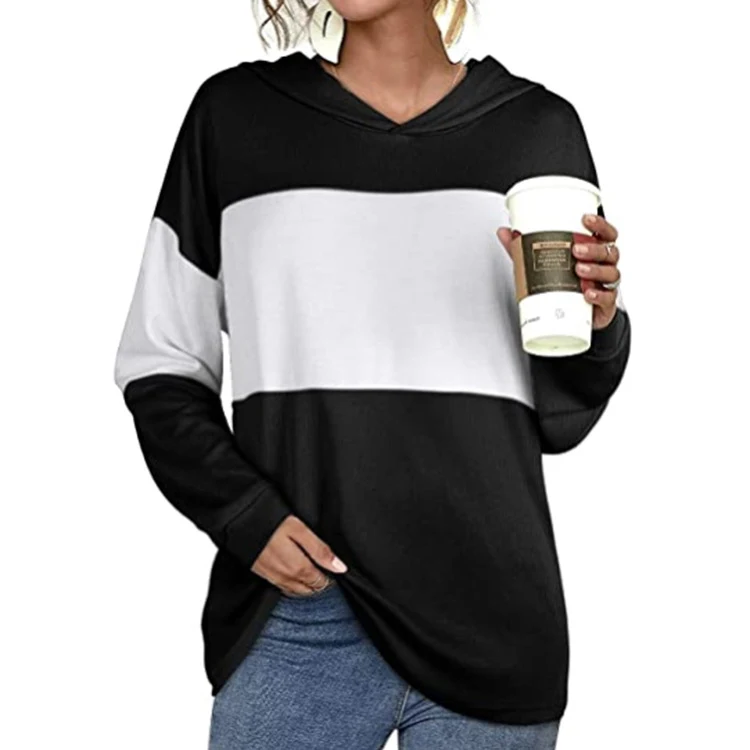 Title 3, Suéter casual feminino Style Hit Color com capu...