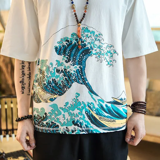 Title 5, Camisa de manga curta com estampa estilo chinês...