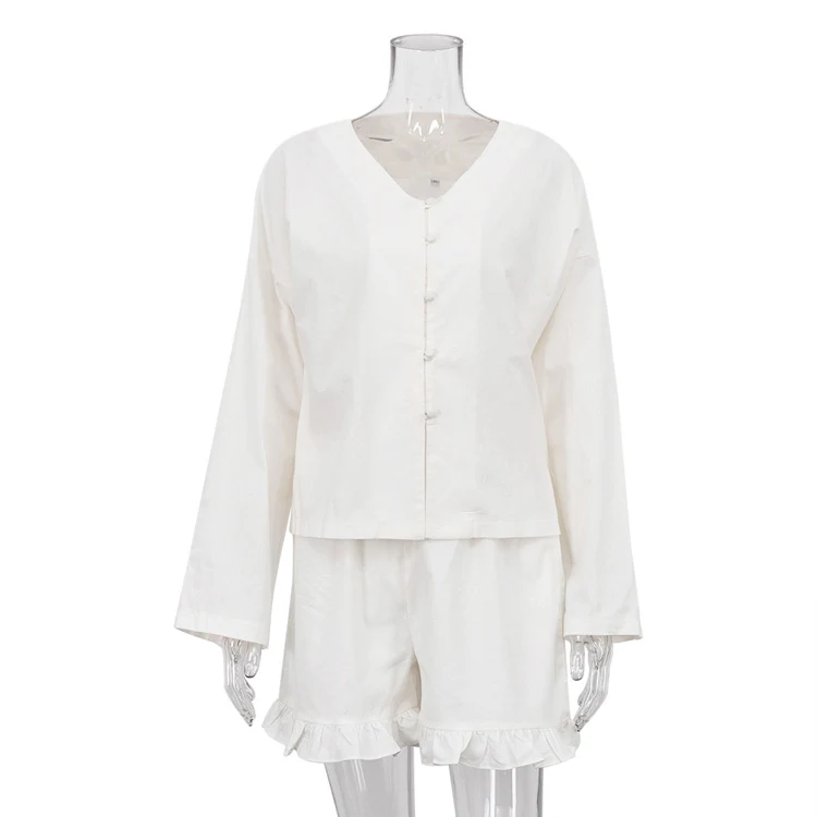 Long sleeve loose casual shirt shorts two-piece set perfect for everyday wear. Offers comfort and style for a relaxed an — photo 2