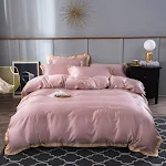 Washed Silk Bed Sheet, Light Luxury Embroidered Bedding. Experience luxurious sleep with these soft, elegantly embroider — photo 4