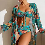 Conjunto de três peças com blusa de manga longa para natação Conforto, proteção solar e estilo para seus dias na praia ou piscina Design moderno e funcional — foto 3