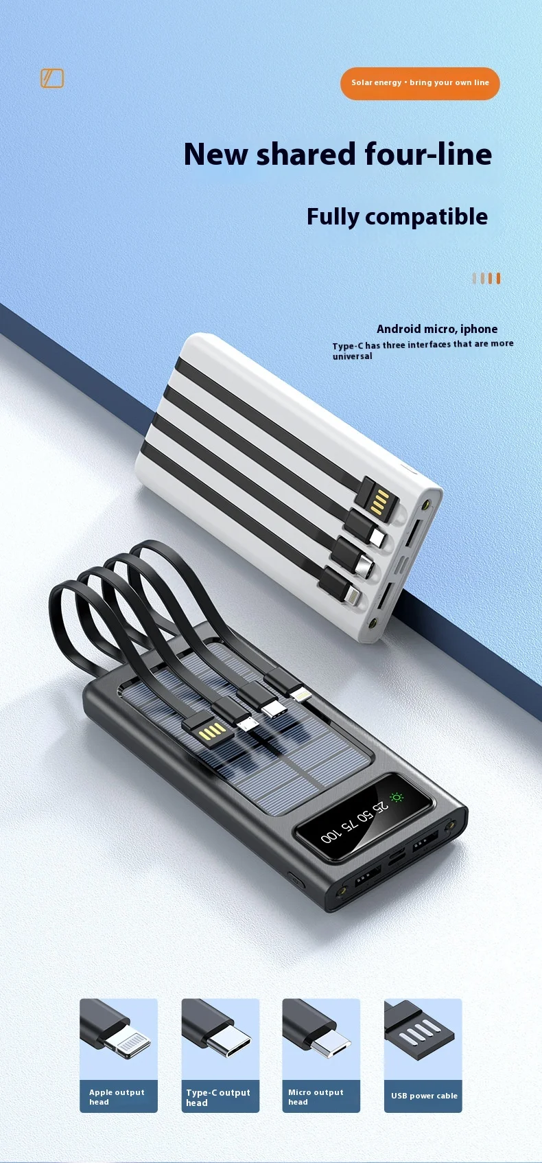 Portable solar power battery for mobile phones, four-wire with cable, charge your phone anywhere, anytime, clean energy, — photo 12