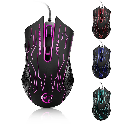 Title 4, Mouse Luminoso com Fio Colorido para Jogos e Es...
