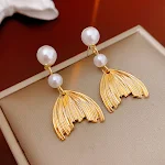 Brincos simples de borla de pérolas Fishtail Silver Needle, delicados e charmosos, adicionam um toque de elegância sutil, perfeitos para uso diário. — foto 14