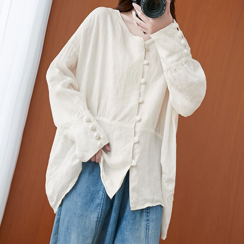 Title 5, Camicia Donna Larga Letteraria Retro Cotone e L...