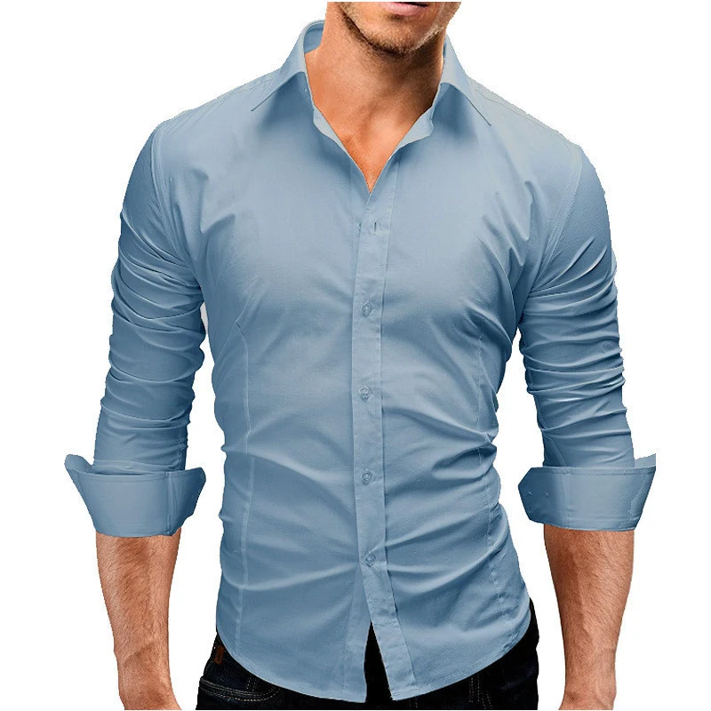 Men's Slim-fit Long-sleeved Solid Color Simple Formal Shirt, perfect for professional settings, offering a comfortable a — photo 11