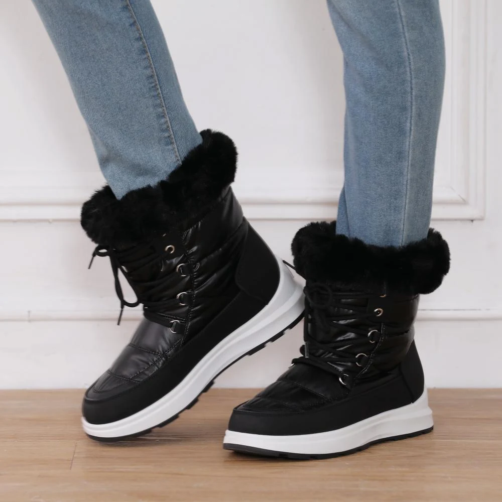 Title 8, Botas de neve femininas quentes com gola de pel...