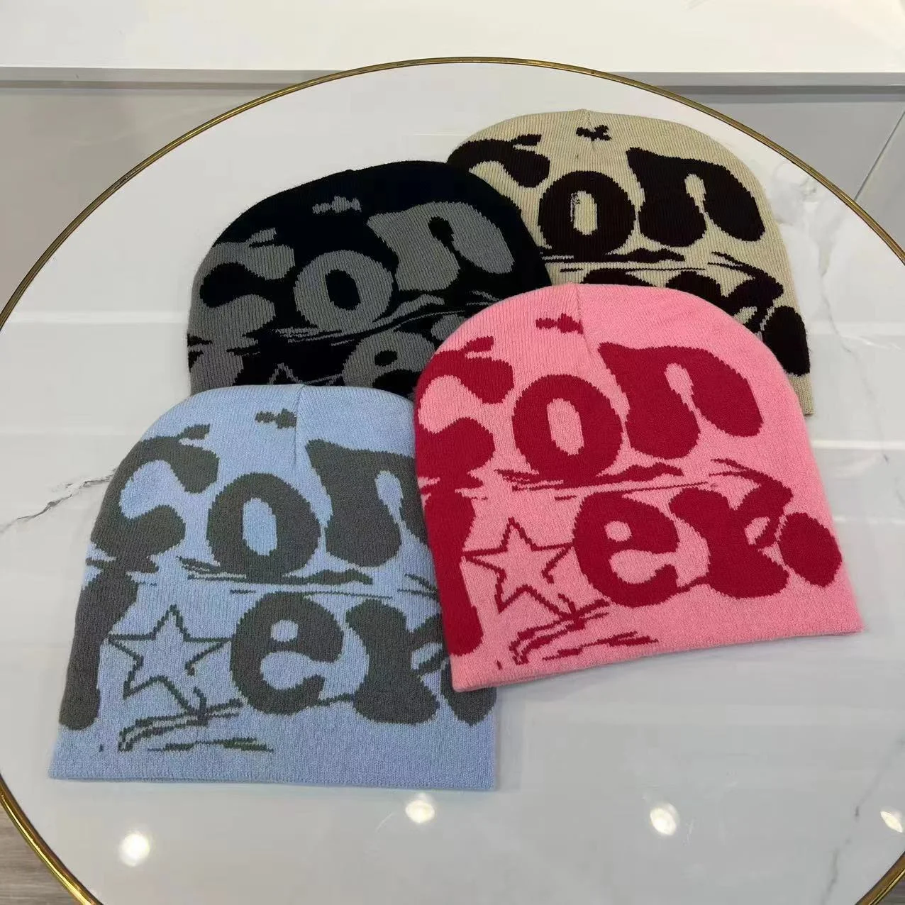 Title 2, Warm Knitted Hat Fashion Double-sided Jacquard ...