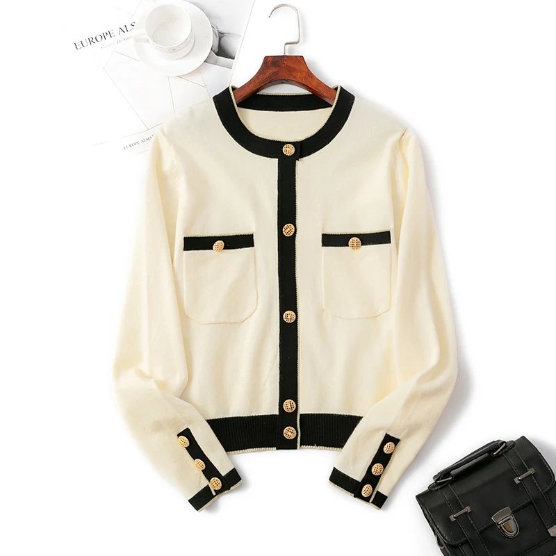 Title 5, Knitted Cardigan with Hit Color and All-Match D...
