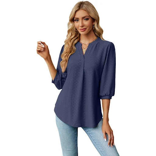 Title 8, Solid Color Lace Collar Jacquard Long Sleeve Lo...