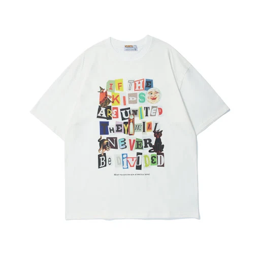 Title 3, T-shirt de padrão de carta japonesa solta casua...