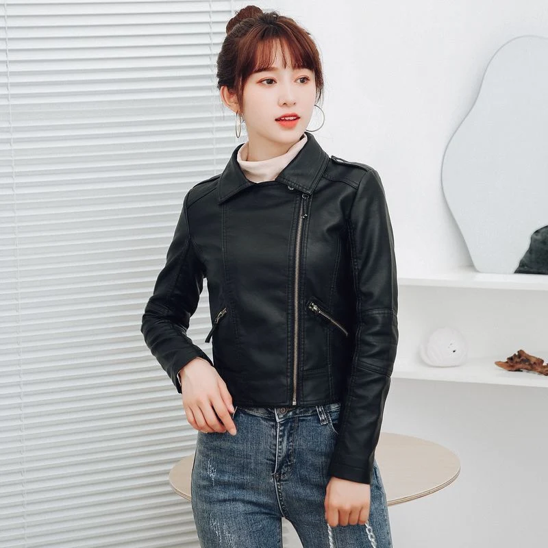 Koreaanse dames leren jasje, slim fit plus size, met fleece voering, korte jas, perfect voor een stijlvolle en warme uitstraling. — foto 5