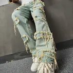 Amerikaanse retro jeans met wijde pijpen voor heren. Comfort en vintage stijl. Brede pijpen voor een casual en trendy look. Veelzijdig en geschikt voor dagelijks gebruik. — foto 4