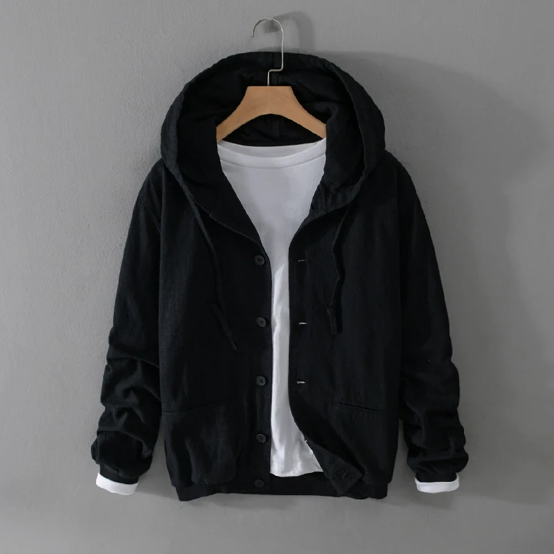 Men's Spring And Autumn Linen Jacket Hooded Jacket. Loose Cotton Linen Men's Top. Breathable, comfortable, and perfect f — photo 3