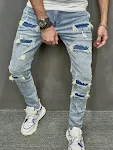 Jeans Skinny Stretch Desgastada Masculina de Alta Qualidade, Conforto e Ajuste Perfeito. Calças Jeans Modernas e Estilosas para Homens. — foto 1