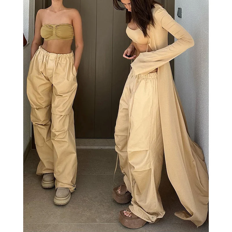 Title 4, Pantalones cargo para mujer de color liso, casu...