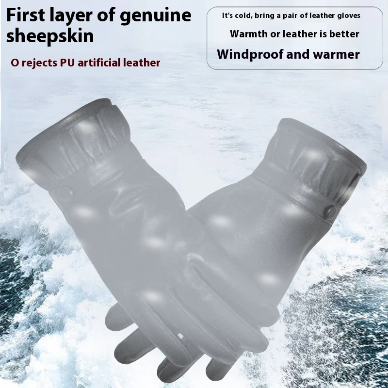 Title 5, Genuine Leather Gloves Mens Winter Velvet Cold...