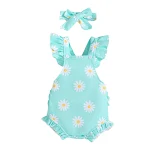 Mädchen Sommer Overall mit kurzem Arm und Kopfschmuck, bequemer Jumpsuit für Freizeit und Spiel, leicht und atmungsaktiv. — foto 3