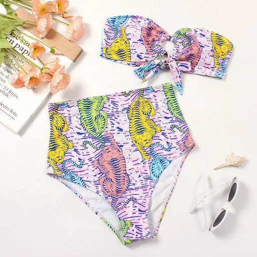 Title 3, Womens Split High Waist Printed Swimsuit, offe...