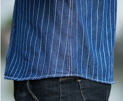 Title 8, Mens Denim Cotton Shirt Washed Striped Slim Fi...
