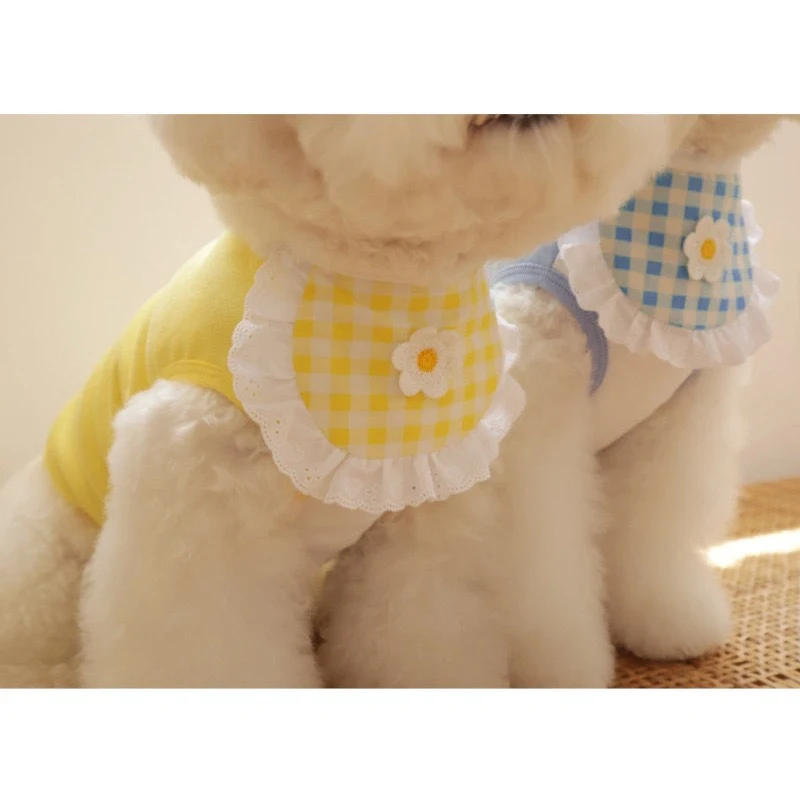 Title 1, Cute Puppy Dog Plaid Flower Bib Pet Saliva Towe...