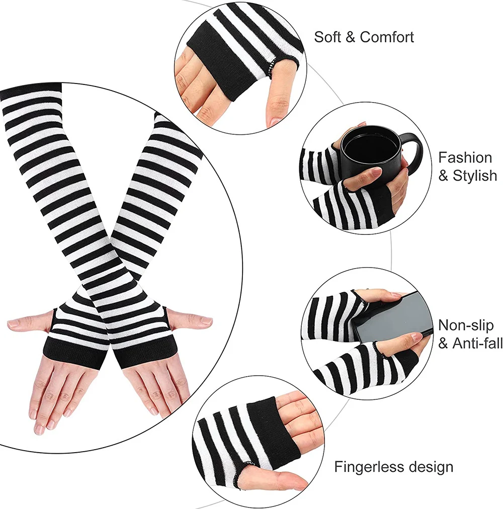Title 6, Fingerless Oversleeve Dark Lolita Striped Cross...