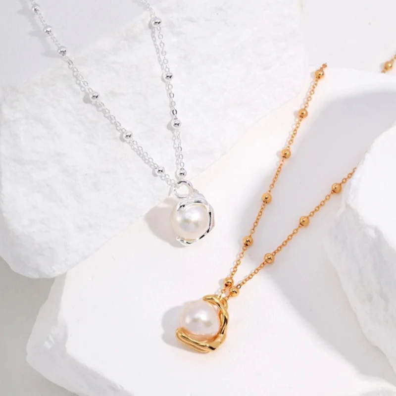 Colar de pérolas irregulares em prata esterlina S925 premium. Adicione elegância e sofisticação ao seu visual. Perfeito para uso diário ou eventos especiais. — foto 7