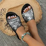 Chinelos de praia femininos com estampa de cobra, fashion e confortáveis, perfeitos para curtir o verão na praia ou piscina. — foto 12