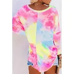 T-shirt ampia da donna a maniche lunghe con scollo a V, maglione con cappuccio stampato — foto 2