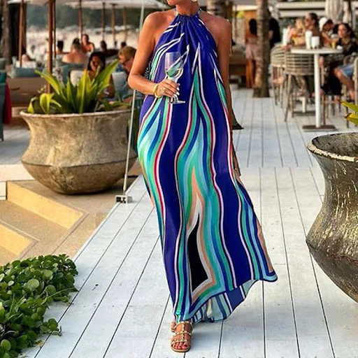 Title 6, Fashion Printed Halter Bohemian Mid-length Beac...
