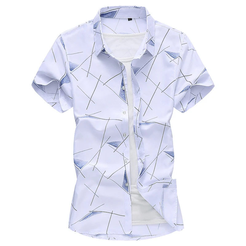 Men Short Sleeve Cotton Flower Shirt Mens Dress Shirts Stay cool and stylish with this floral shirt. Perfect for casual — photo 2