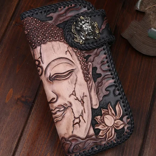 Title 4, Mens Top Layer Cow Leather Carving Wallet. Dur...