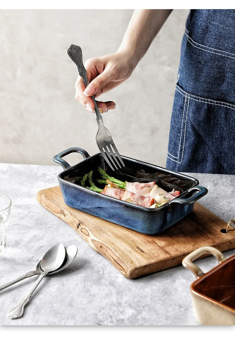 Title 6, Rectangular Ceramic Tray with Handles for Micro...