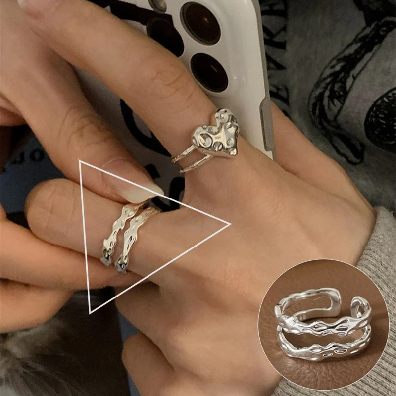 Anillo de personalidad abierto de plata de ley 925 de Corea del Sur, geométrico, femenino, estilo Ins, elegante y moderno. — foto 18