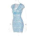 Lady's sexy deep V-neck tight sweet short sleeve sheath dress. A flattering and stylish choice for various occasions, hi — photo 9