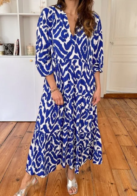Title 4, Womens Long Sleeve V-neck Printed Dress