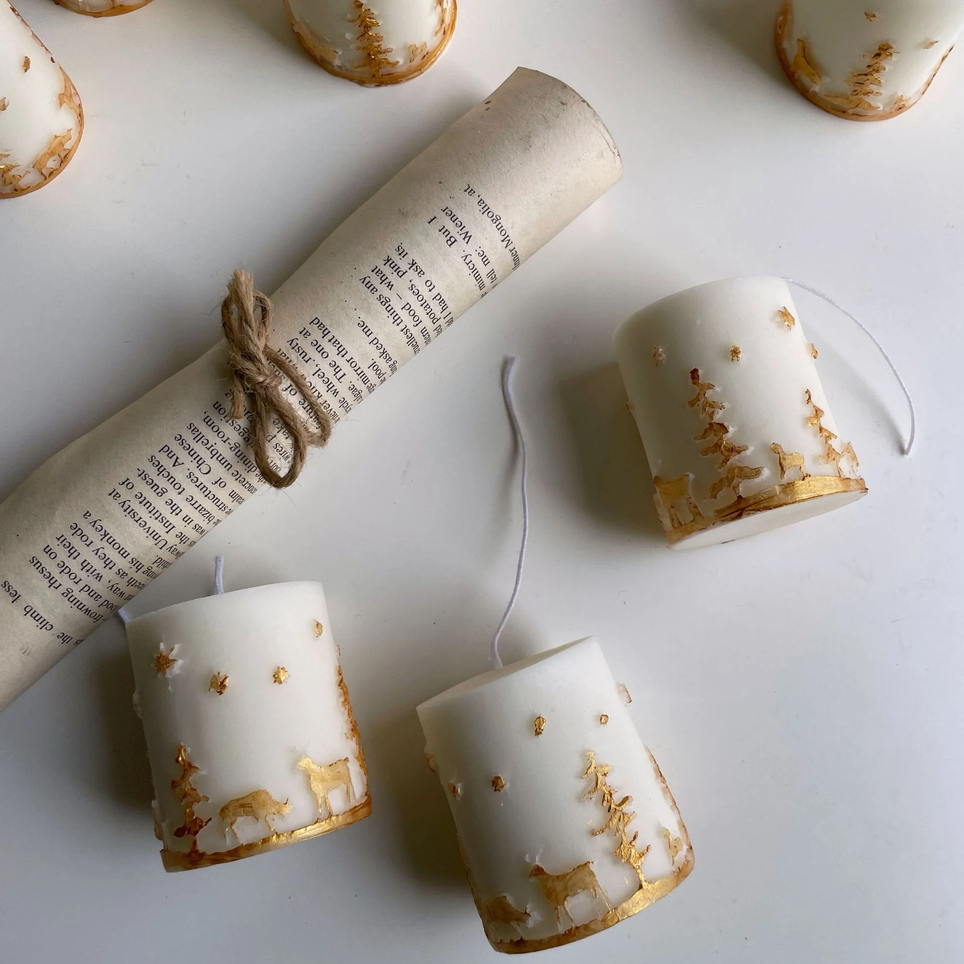 Title 23, Hand-painted Relief Cylinder Christmas Candle. ...