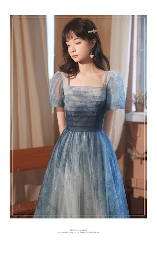 Title 2, Vestido de gala azul gradiente para eventos ele...