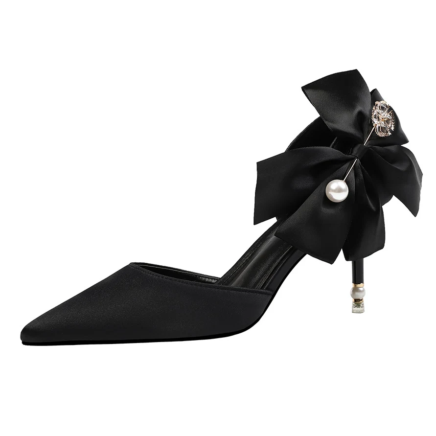Satin High Heels Bow Sexy Pearl Sandals. Enhance your elegance with these stunning sandals, perfect for special occasion — photo 7