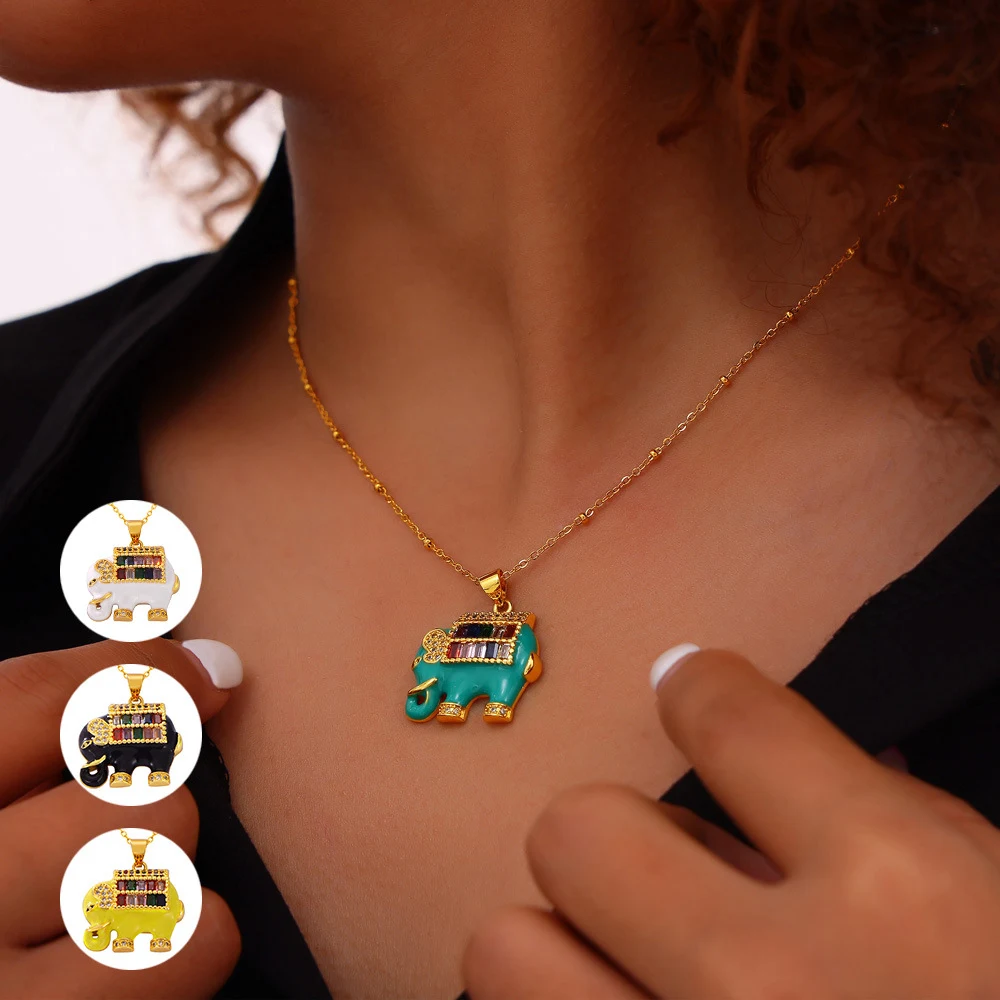 Colar de aço titânio com pingente de design de elefante, material de cobre com toque especial, um acessório elegante e único. — foto 6