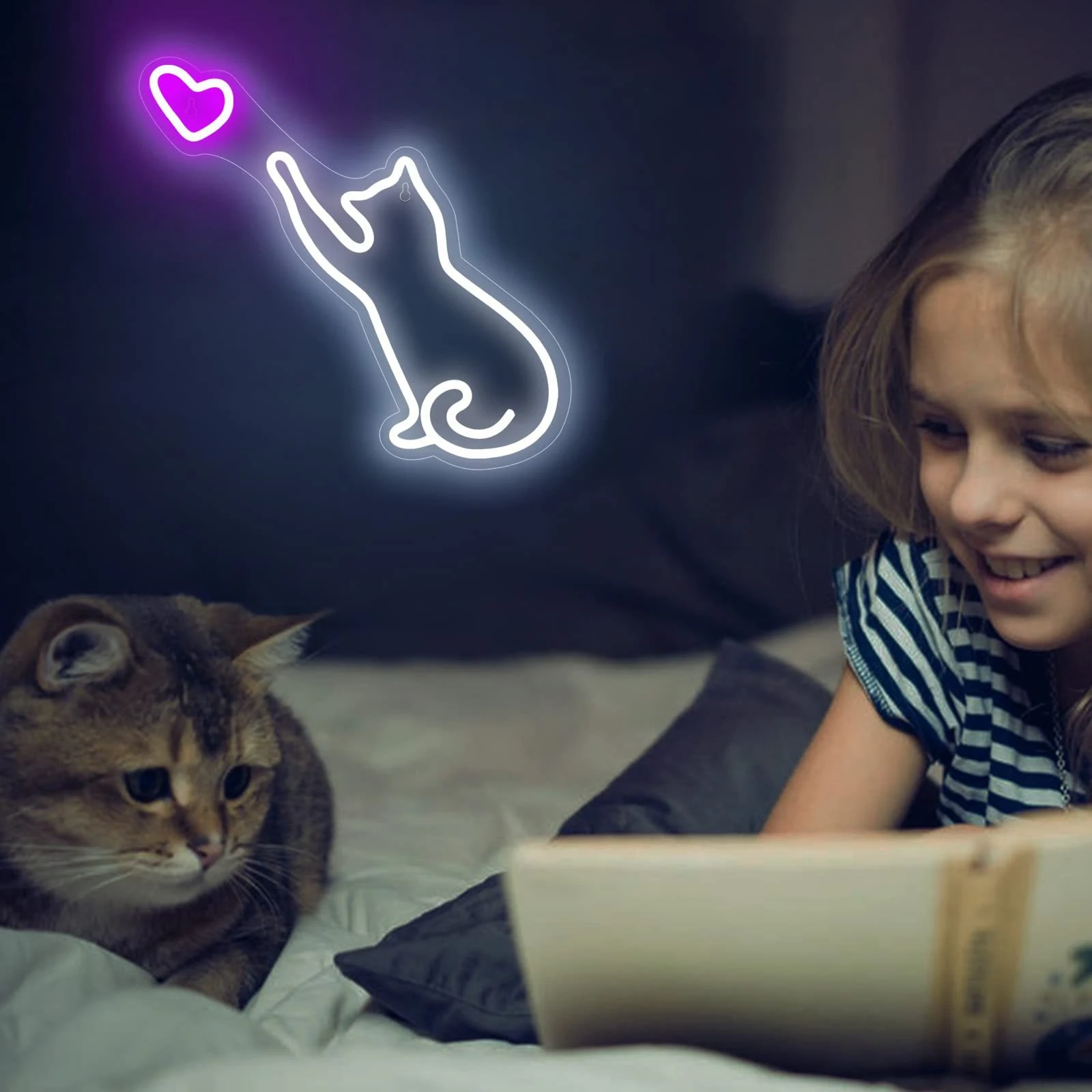 Title 17, LED Neon Light Glowing Cat Pattern Wall Decorat...