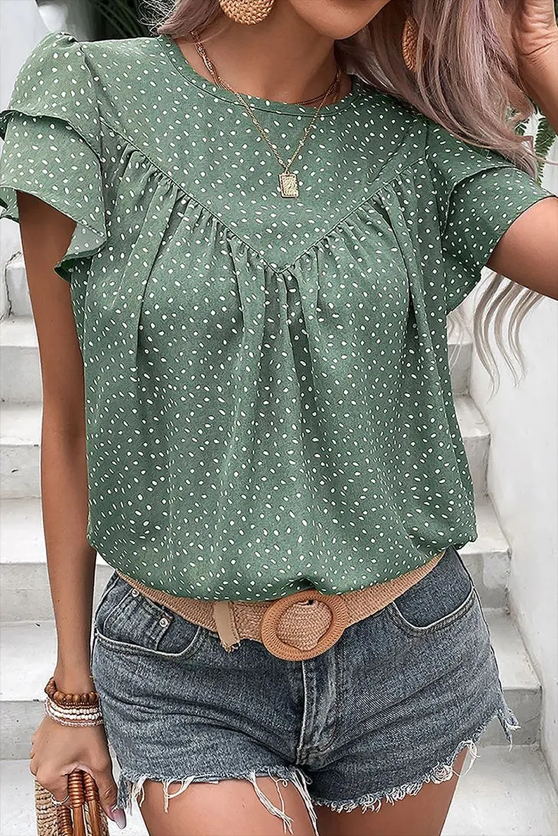 Title 6, Layered Ruffled Short Sleeves T-shirt European ...